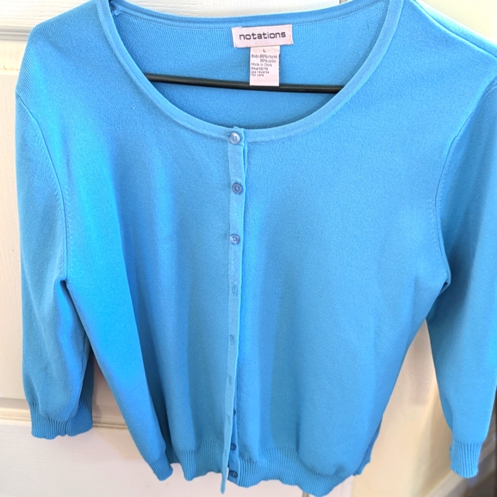 Notations thin knit Turquoise cardigan sweater
